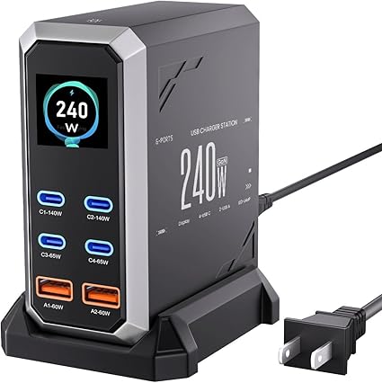 240W 6-Port USB-C / USB-A GaN Ladestation